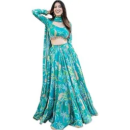 kaizen texo fab Women's Semi-Stitched Digital Print Georgette Gathered Lehenga-picture-15