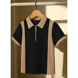 kajaru Men Solid Zip Neck Polyester Beige, Black T-Shirt-picture-24