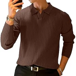 kajaru Men's Polyester Polo T Shirt with Spread Collar Neck Line Full Sleeves Solid Pattern Regular Fit and Standard Length-picture-28