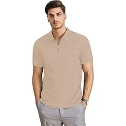 kajaru Men's Polyster Blend Regular Fit T-Shirt with Half Sleeve Chain Polo Collar V-Neck Standard Length and Classic Style-picture-23