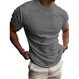 KAJARU Men's Polyster Blend Striped Pattern Regular Fit T-Shirt with Half Sleeve Round Crew Neck Standard Length and Classic Style-picture-33