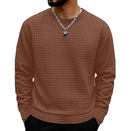 KAJARU Quilted Pattern Long Sleeve Sweatshirt, Round Neck, Men's Casual Pullover, Grey, Black, Beige-picture-37