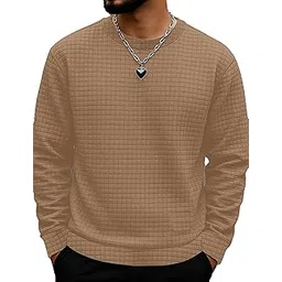 KAJARU Quilted Pattern Long Sleeve Sweatshirt, Round Neck, Men's Casual Pullover, Grey, Black, Beige-picture-38