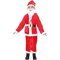 Kaku Fancy Dresses Santa Clause Christmas Costume For Boys & Girls, Velvet Santa Costume with Cap, Belt and Bag-Red & White-picture-12