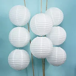 Round Hanging Ball Paper Hanging Lantern Paper Lamp | Balcony Decoration Items White Paper Hanging Lantern-image-0