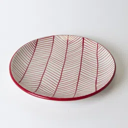 kala kriti Red Leaf Pattern Ceramic Dinner Plate for Main Courses, Snacks, Starters 10 inch Half Plate-picture-12