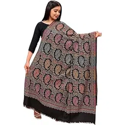 Black Paisley Woven-Design Woollen Shawl for Women-image-26