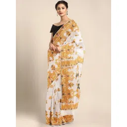 Kalakari India Beige & White Cotton Woven Saree With Unstitched Blouse-picture-26