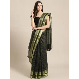Kalakari India Black & Golden Embroidered Saree With Unstitched Blouse-picture-37