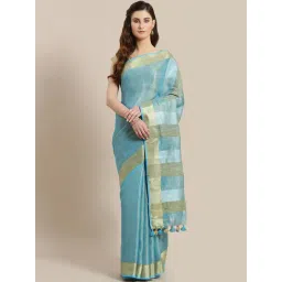 Kalakari India Blue & Golden Saree With Unstitched Blouse-picture-42