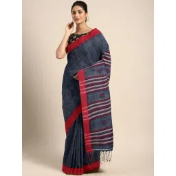 Kalakari India Blue & Red Cotton Woven Saree With Unstitched Blouse-picture-43