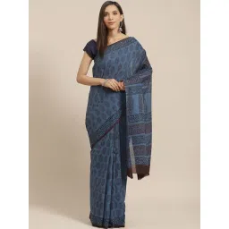 Kalakari India Blue Cotton Printed Saree With Unstitched Blouse-picture-47