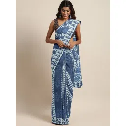 Kalakari India Blue Cotton Printed Saree With Unstitched Blouse-picture-45