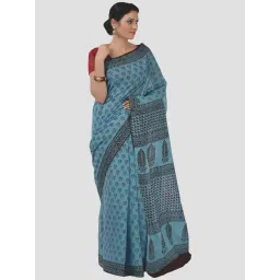Kalakari India Blue Cotton Printed Saree With Unstitched Blouse-picture-40