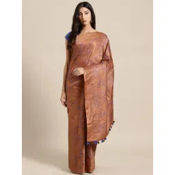 Kalakari India Brown Embroidered Saree With Unstitched Blouse-picture-10