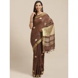 Kalakari India Brown Linen Woven Saree With Unstitched Blouse-picture-19