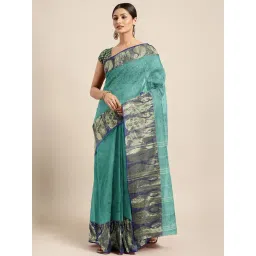 Kalakari India Green Cotton Woven Saree With Unstitched Blouse-picture-24