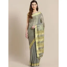 Kalakari India Grey & Golden Saree With Unstitched Blouse-picture-32