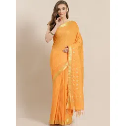 Kalakari India Orange Linen Woven Saree With Unstitched Blouse-picture-38