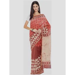 Kalakari India Peach & Brown Printed Saree With Unstitched Blouse-picture-15