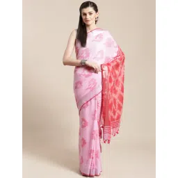 Kalakari India Pink & Peach Linen Printed Saree With Unstitched Blouse-picture-24