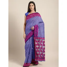 Kalakari India Purple & Pink Cotton Silk Woven Saree With Unstitched Blouse-picture-45