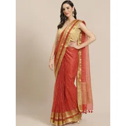 Kalakari India Red Embroidered Saree With Unstitched Blouse-picture-12