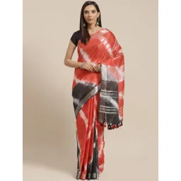Kalakari India Red Linen Tie & Dye Saree With Unstitched Blouse-picture-23