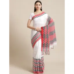 Kalakari India White Cotton Woven Saree With Unstitched Blouse-picture-30