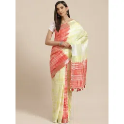 Kalakari India Yellow & Red Linen Tie & Dye Saree With Unstitched Blouse-picture-15