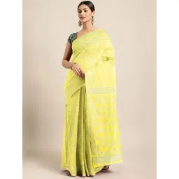 Kalakari India Yellow Cotton Silk Woven Saree With Unstitched Blouse-picture-22