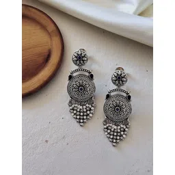 Kalakrith Milano German Silver Artificial Beaded Oxidised Circular Shaped Drop Earrings-picture-13