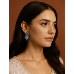 Kalakrith Milano German Silver Pearls Beaded Oxidised Leaf Shaped Drop Earrings-picture-16