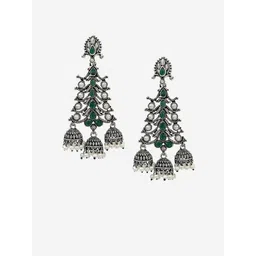Kalakrith Milano German Silver Stones Studded And Pearls Beaded Dome Shaped Jhumkas image 2