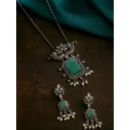 Kalakrith Milano Oxidised Pearl Beaded & Stone-Studded Jewellery Set-picture-41