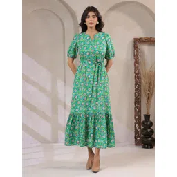 KALAMIR Floral Print Puff Sleeve Fit & Flare Midi Dress-picture-31