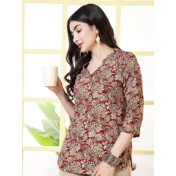 KALAMIR Floral Printed Mandarin Collar Top-picture-37