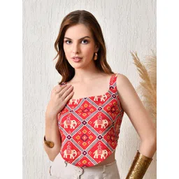 KALAMIR Lal Jashn Ethnic Print Cotton Sleeveless Crop Regular Top-picture-17