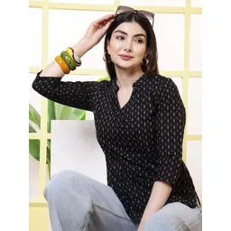 KALAMIR Women Ethnic Motifs Printed Mandarin Collar Pure Cotton Top-picture-14