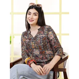 KALAMIR Women Ethnic Motifs Printed Mandarin Collar Top-picture-23