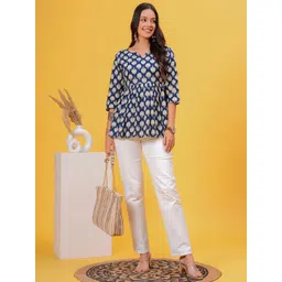 KALAMIR Women Ethnic Motifs Printed Round Neck Pure Cotton Peplum Top-picture-42