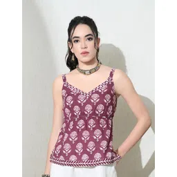 KALAMIR Women Ethnic Motifs Printed Shoulder Straps Cotton Peplum top-picture-24