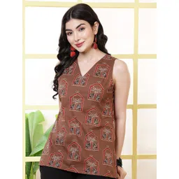 KALAMIR Women Ethnic Motifs Printed V-Neck Pure Cotton Top-picture-15