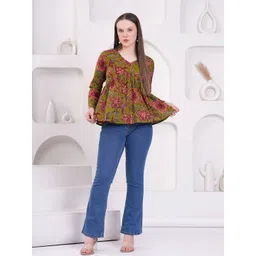 KALAMIR Women Floral Printed Gathered Long Sleeve Cotton Top-picture-25