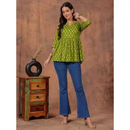 KALAMIR Women Floral Printed Gathered or Pleated V-Neck Peplum Regular Top-picture-32