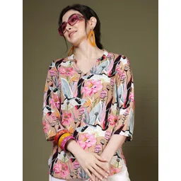 KALAMIR Women Floral Printed Mandarin Collar A-Line Regular Tops-picture-34