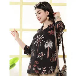 KALAMIR Women Floral Printed Mandarin Collar Cotton A-Line Top-picture-31