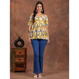KALAMIR Women Floral Printed V-Neck Pure Cotton Top-picture-20