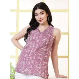 KALAMIR Women Purple Floral Printed Cotton Top-picture-20