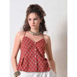 Zenava by Myntra Women Floral Print Cotton Styled Back Top-image-9